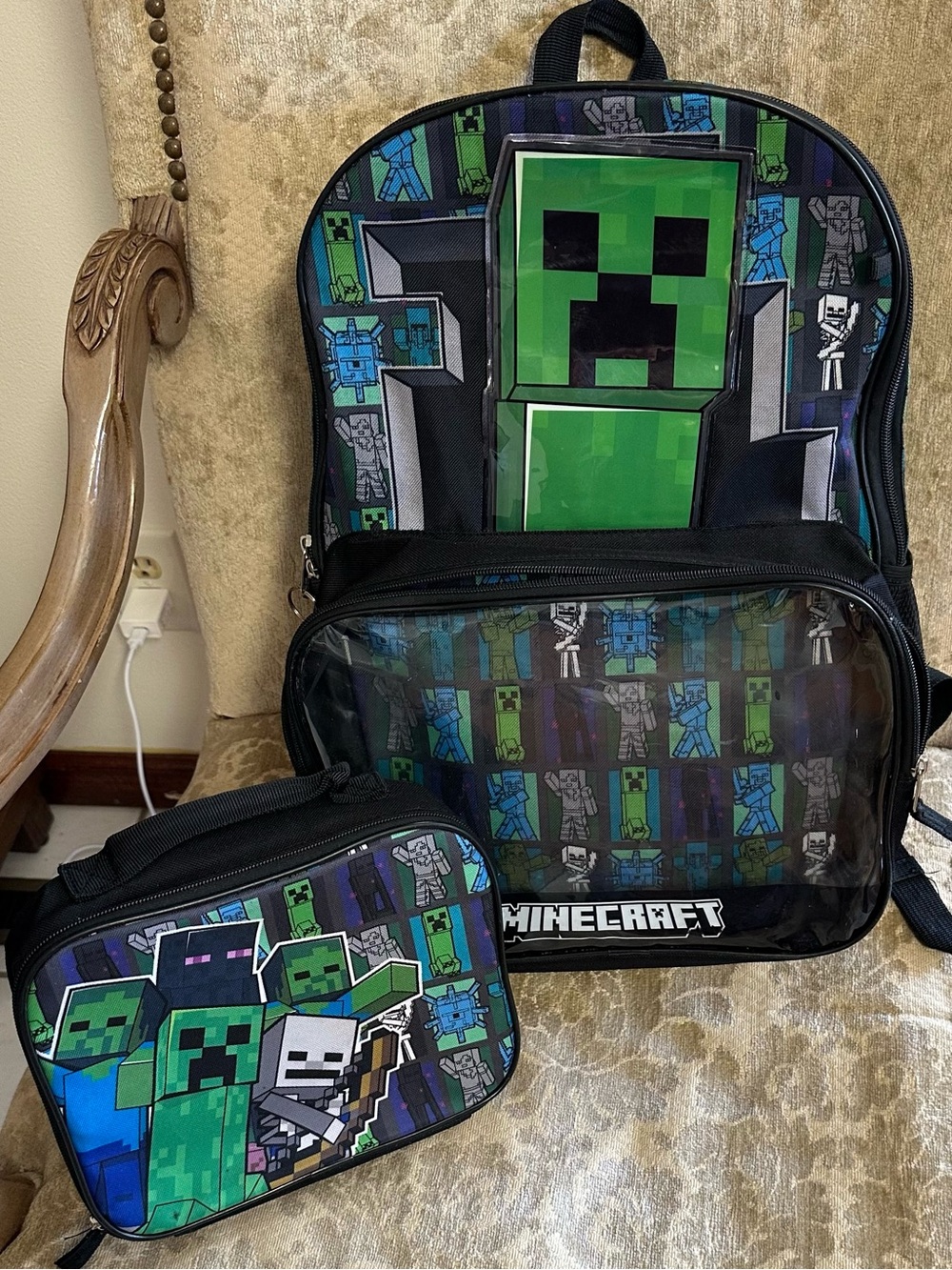 Minecraft Creeper Backpack and Lunch Box Set.